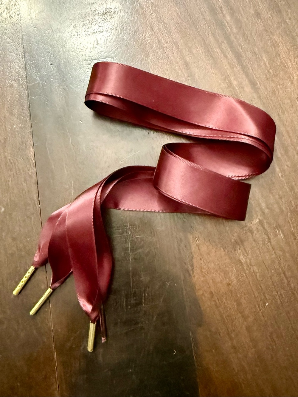 Burgundy Satin Ribbon Lace-Up Shoelace with Gold Aglets
